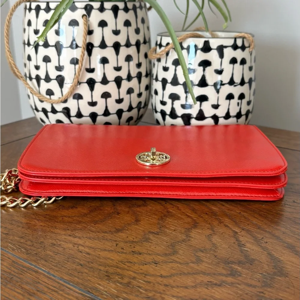 Tory Burch Vibrant Orange Leather Chain Shoulder Crossbody Bag